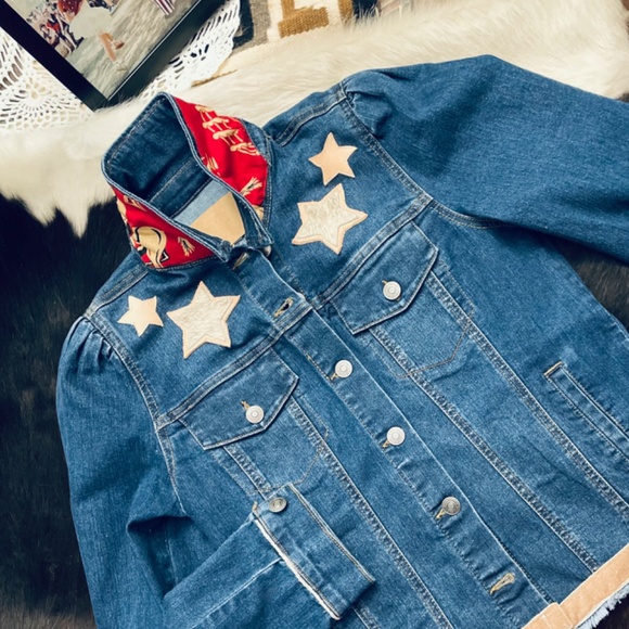 Women's Denim Jacket with Red Rodeo Accents - Picture 4 of 9